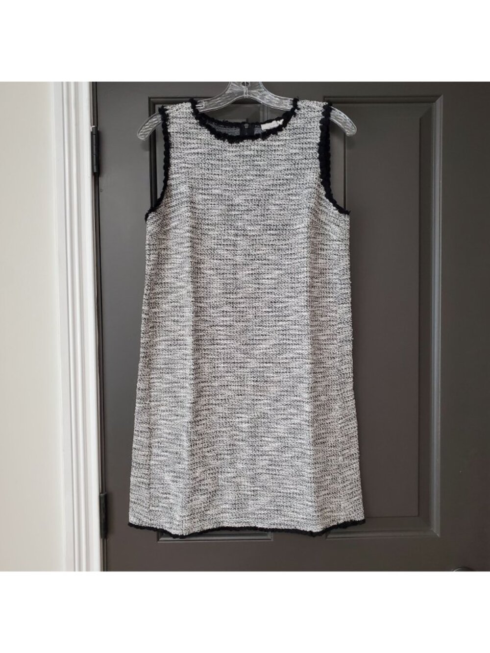 Loft Womens Tweed Shift Dress Size M Black White Sleeveless Preppy Retro Party - Picture 9 of 13